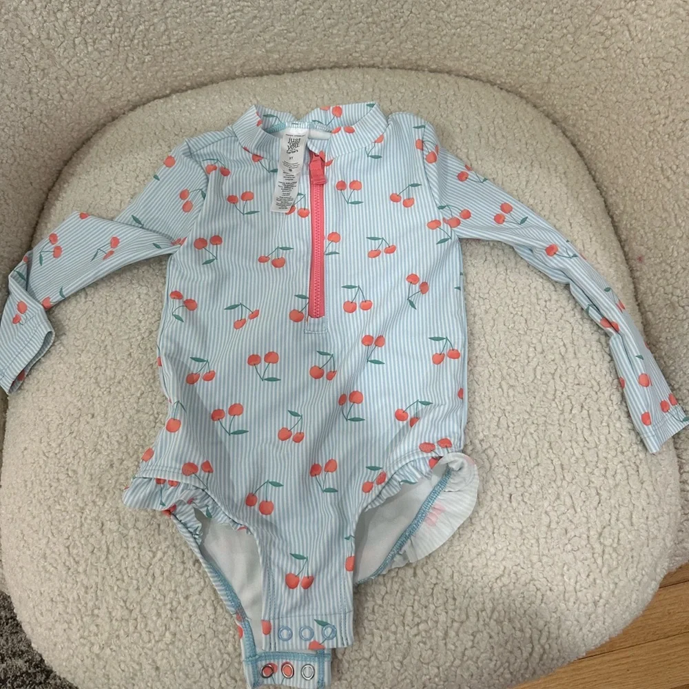 Cherry Print and Tie-Dye Kids One Piece Swim Set Zip size 3